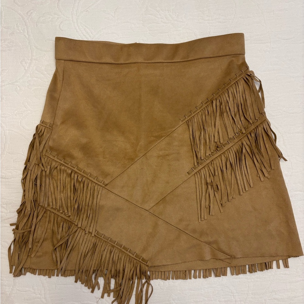 Guess Tan Wrap Mini Skirt Asymmetrical Casual